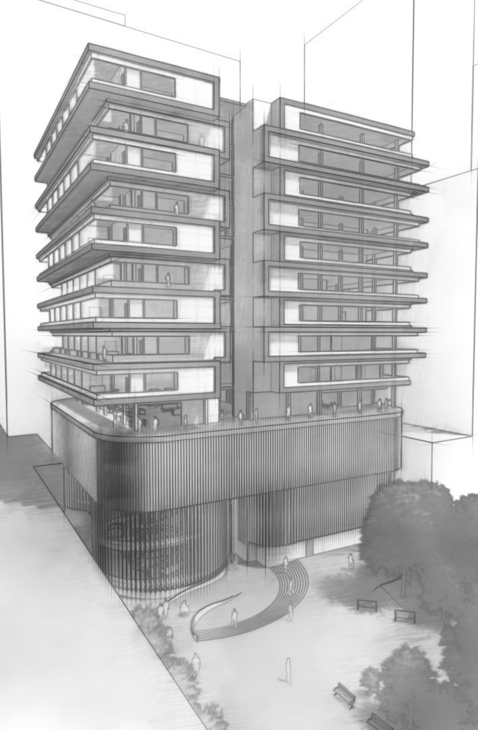 Rendering of The Shift, a Chicago theatre and film school project